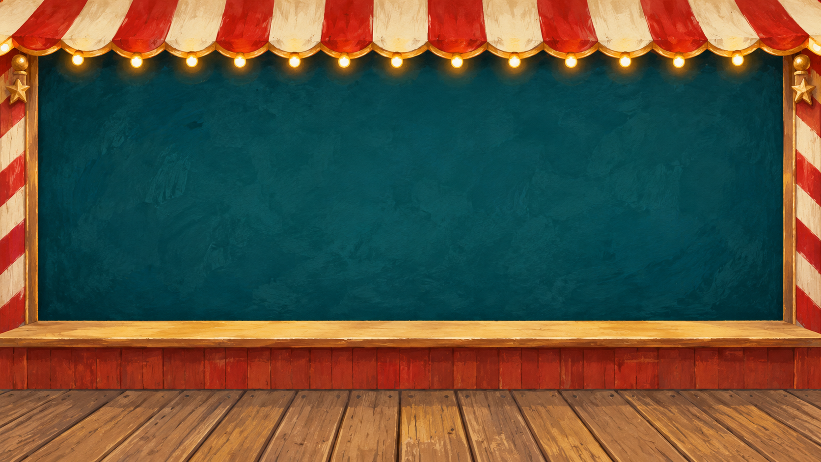 Carnival water race booth with a striped awning and glowing bulbs